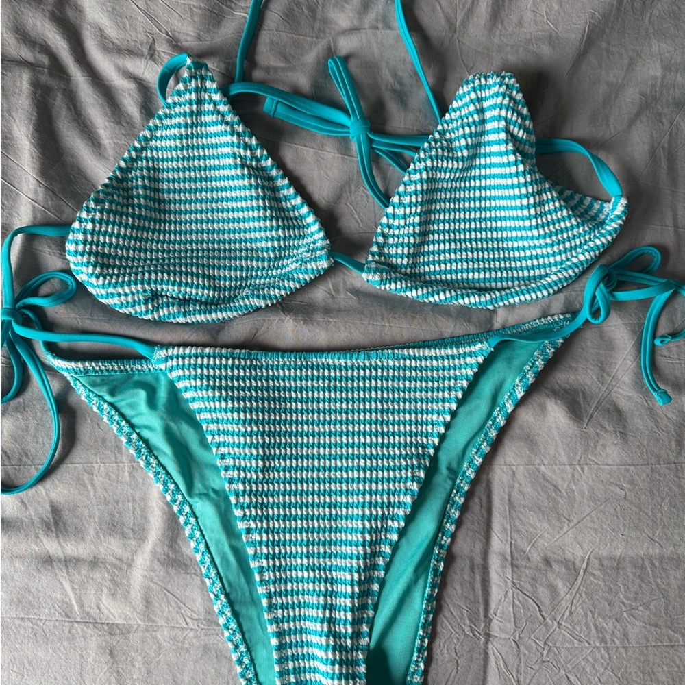 Aerie Aqua and White Bikini Set
